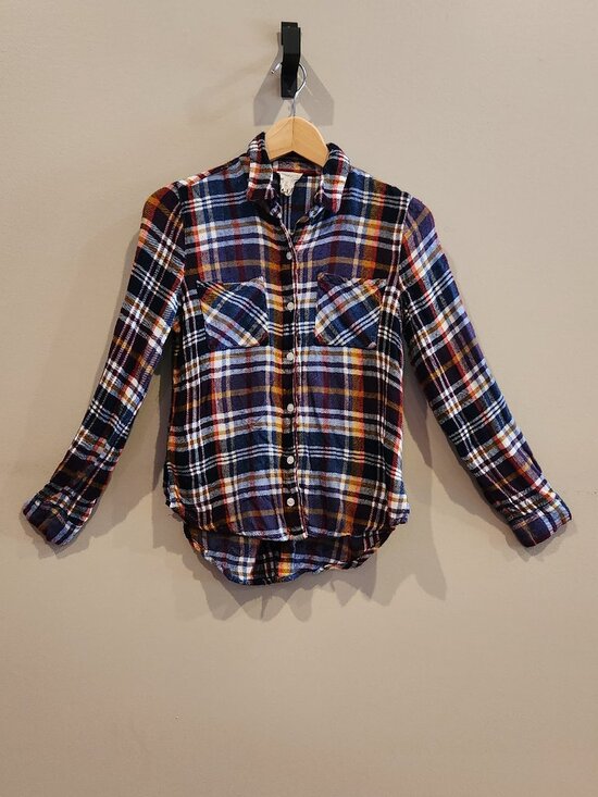 Harper Tops - Harper Plaid Flannel Button Up Shirt XS Blue Red Long Sleeve